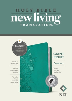 NLT Compact Giant Print Bible, Filament Enabled Edition (Red Letter, Leatherlike, Peony Rich Teal, Indexed) by Tyndale