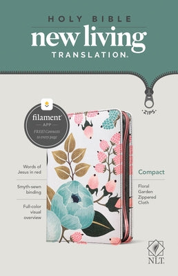 NLT Compact Zipper Bible, Filament Enabled Edition (Red Letter, Cloth, Floral Garden) by Tyndale