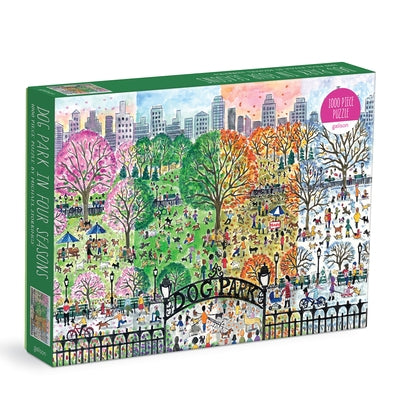 Michael Storrings Dog Park in Four Seasons 1000 Piece Puzzle by Galison Mudpuppy