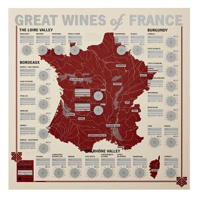 Great Wines of France: Unique Wine-Tasting Map by 33 Books Co