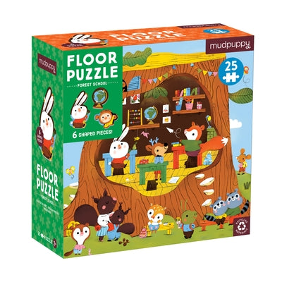 Forest School 25 Piece Floor Puzzle with Shaped Pieces by Mudpuppy, Illustrated By Maria Neradova