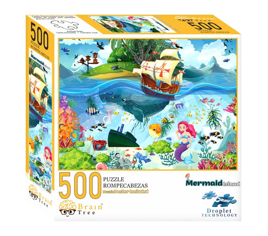 Brain Tree - Mermaid Island 500 Piece Puzzles for Adults: With Droplet Technology for Anti Glare & Soft Touch by Brain Tree Games LLC