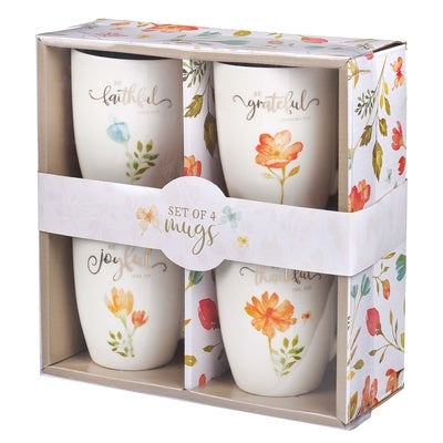 Mug Set Stoneware 4 PC Grateful Floral by Christian Art Gifts