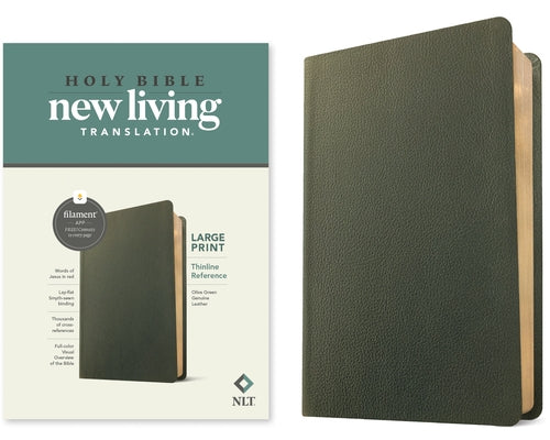 NLT Large Print Thinline Reference Bible, Filament Enabled Edition (Red Letter, Genuine Leather, Olive Green) by Tyndale