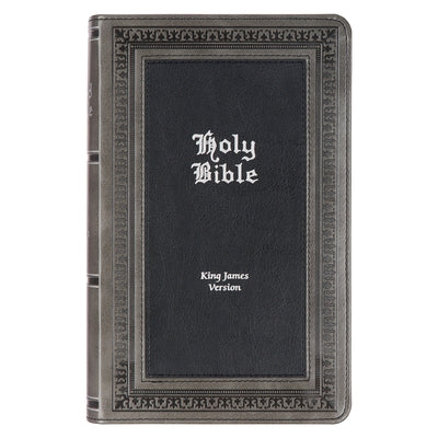 KJV Holy Bible, Giant Print Standard Size Faux Leather Red Letter Edition - Thumb Index & Ribbon Marker, King James Version, Gray/Black by Christian Art Gifts