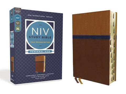 NIV Study Bible, Fully Revised Edition, Personal Size, Leathersoft, Brown/Blue, Red Letter, Thumb Indexed, Comfort Print by Barker, Kenneth L.