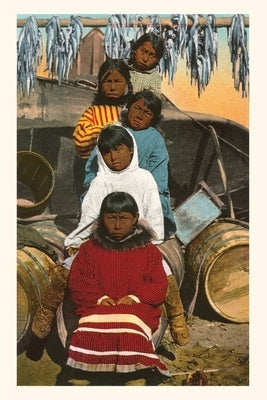 Vintage Journal Five Indigenous Alaskan Children Sitting on Barrels by Found Image Press