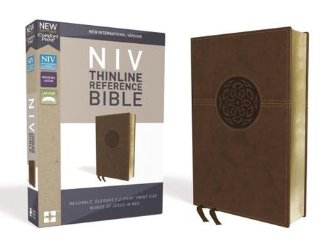 NIV, Thinline Reference Bible, Imitation Leather, Brown, Red Letter Edition, Comfort Print by Zondervan