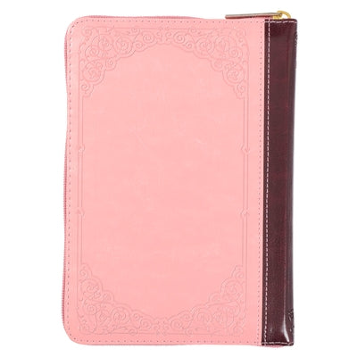 KJV Compact Bible Two-Tone Pink/Burgandy with Zipper Faux Leather by 