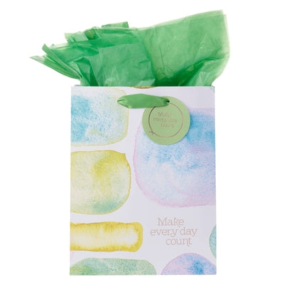 Heartfelt Gift Bag Set W/Tissue Paper Make Every Day Count Abstract Design, Smooth Sea Glass, Medium by Christian Art Gifts