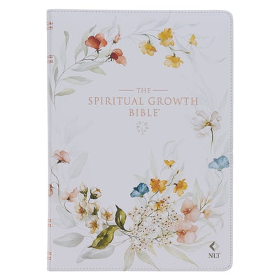 The Spiritual Growth Bible, Study Bible, NLT - New Living Translation Holy Bible, Faux Leather, White Printed Floral by Christianart Gifts