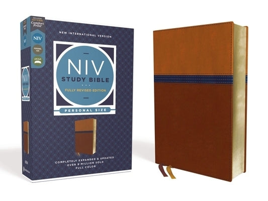 NIV Study Bible, Fully Revised Edition, Personal Size, Leathersoft, Brown/Blue, Red Letter, Comfort Print by Barker, Kenneth L.