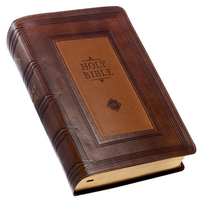 KJV Holy Bible, Giant Print Standard Size Faux Leather Red Letter Edition - Thumb Index & Ribbon Marker, King James Version, Saddle Tan/Butterscotch by Christian Art Gifts