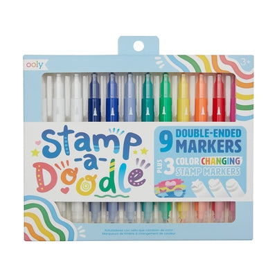 Stamp-A-Doodle Double-Ended Markers (Set of 12 W/ 9 Colors) by Ooly