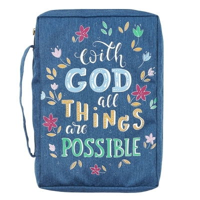 Bible Cover Canvas Large Navy with God All Things Matt 19:26 by 