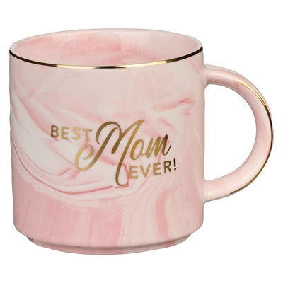 With Love Coffee Mug Best Mom Ever! Pink Marble Swirl Gold Lettering and Rim Accents Inspirational Coffee/Tea Cup for Her Birthday, Mother's Day, Anni by With Love