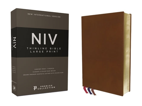 Niv, Thinline Bible, Large Print, Premium Goatskin Leather, Brown, Premier Collection, Black Letter, Art Gilded Edges, Comfort Print by Zondervan