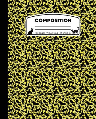 Composition: Cat Pattern Yellow Marble Composition Notebook Wide Ruled 7.5 x 9.25 in, 100 pages (50 sheets) book for kids, school, by Pattyjane Press