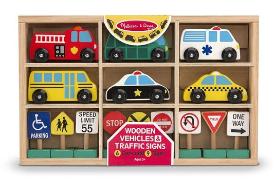 Wooden Vehicles & Traffic Signs: 6 Cars and 9 Signs by Melissa & Doug