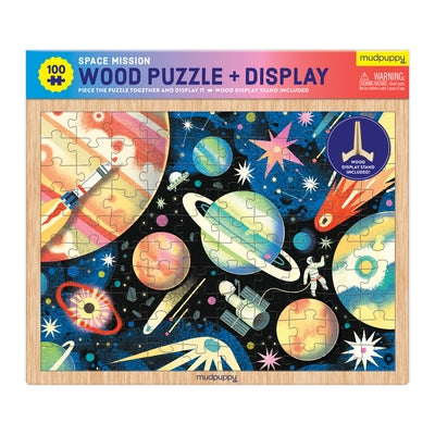 Space Mission 100 Piece Wood Puzzle + Display by Mudpuppy, Illustrated By Wenjia Tang
