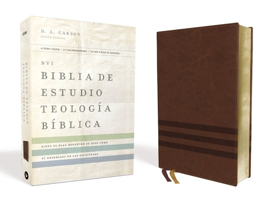 NVI Biblia de Estudio, Teología Bíblica, Leathersoft, Café, Interior a Cuatro Colores: Sigue El Plan Redentor de Dios Como Se Desenlaza En Las Escritu by Carson, D. A.