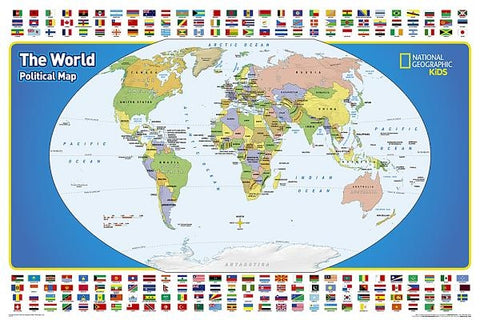 National Geographic World for Kids Wall Map - Laminated (Poster Size: 36 X 24 In) by National Geographic Maps