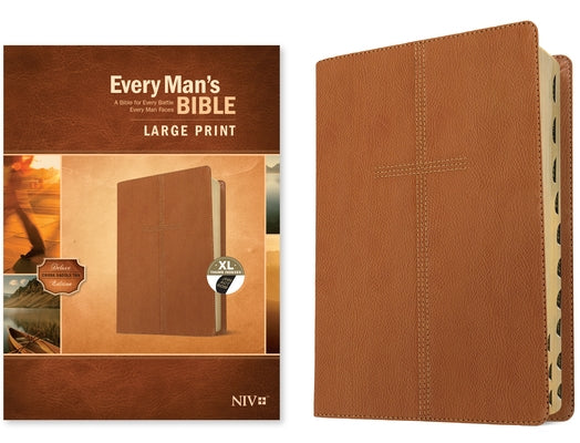 Every Man's Bible Niv, Large Print (Leatherlike, Cross Saddle Tan, Indexed) by Tyndale