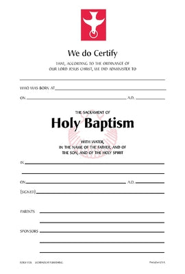 Baptism Certificate #110r: Pack of 25 by Church Publishing