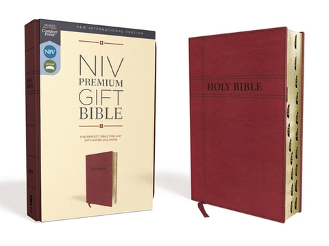 Niv, Premium Gift Bible, Leathersoft, Burgundy, Red Letter Edition, Indexed, Comfort Print by Zondervan