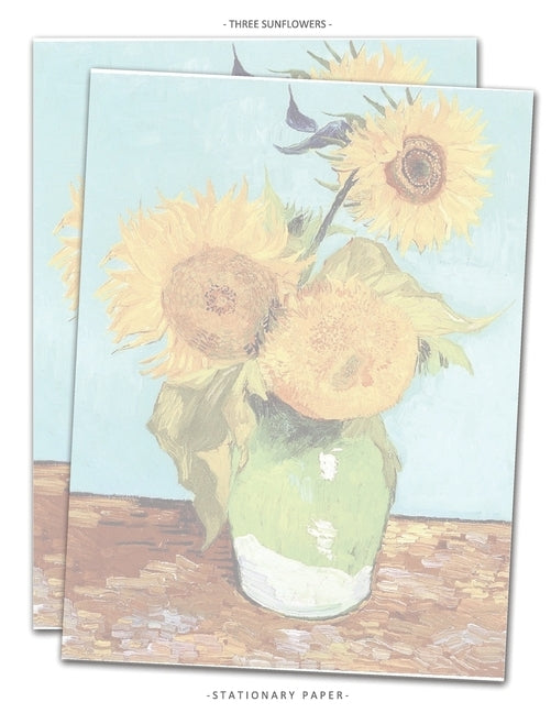 Stationary Paper: Three Sunflowers: Van Gogh Paintings Letterhead Paper, Set of 25 Sheets for Writing, Copying, Crafting, Party, Office, by Very Stationary Paper