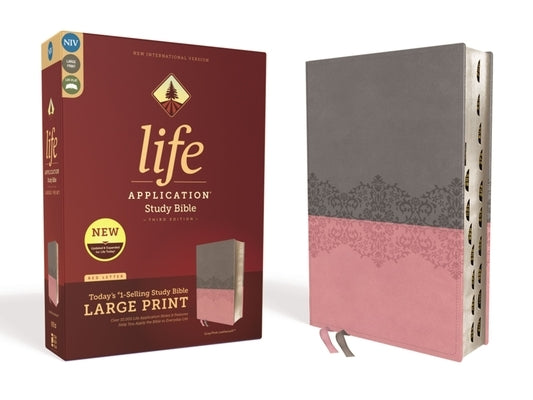 Niv, Life Application Study Bible, Third Edition, Large Print, Leathersoft, Gray/Pink, Indexed, Red Letter Edition by Zondervan