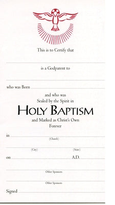 Godparent's Certificate #500: Pack of 25 by Church Publishing