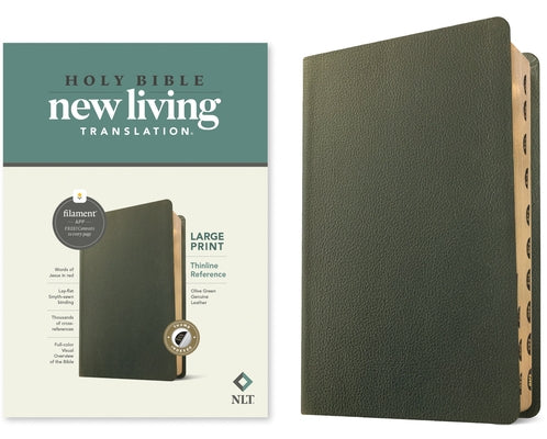 NLT Large Print Thinline Reference Bible, Filament Enabled Edition (Red Letter, Genuine Leather, Olive Green, Indexed) by Tyndale