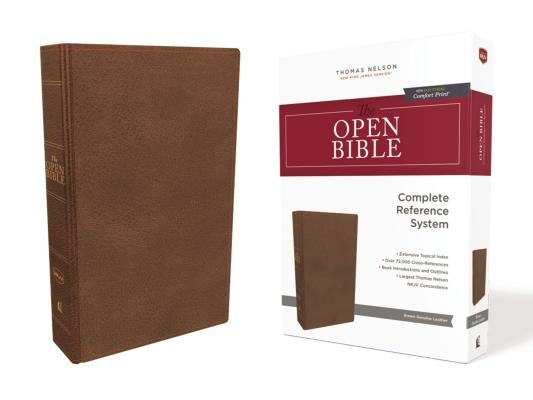 The NKJV, Open Bible, Genuine Leather, Brown, Red Letter Edition, Comfort Print: Complete Reference System by Thomas Nelson