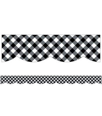 Woodland Whimsy Black & White Gingham Scalloped Bulletin Board Borders by Ralbusky, Melanie