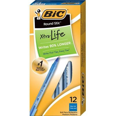 Bic Round Stic Xtra-Life Ballpoint Pen, Medium Point, 1.0mm, Blue Ink, Dozen (20120/Gsm11bl) by Bic