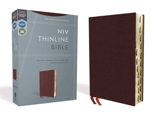 NIV, Thinline Bible, Bonded Leather, Burgundy, Indexed, Red Letter Edition by Zondervan