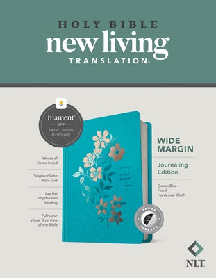 NLT Wide Margin Bible, Filament Enabled Edition (Red Letter, Hardcover Cloth, Ocean Blue Floral, Indexed) by Tyndale