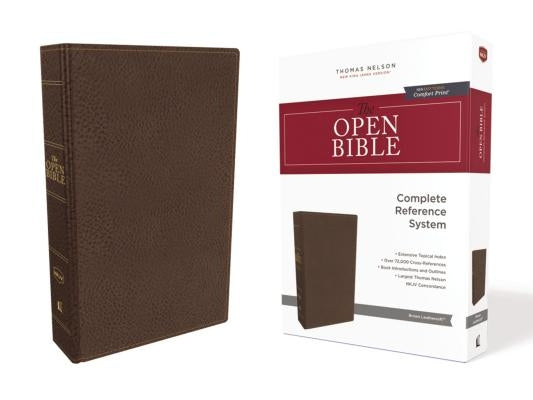 The NKJV, Open Bible, Imitation Leather, Brown, Red Letter Edition, Comfort Print: Complete Reference System by Thomas Nelson