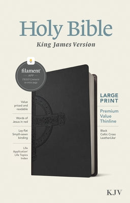 KJV Large Print Premium Value Thinline Bible, Filament Enabled Edition (Red Letter, Leatherlike, Black Celtic Cross) by Tyndale