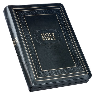 KJV Holy Bible, Giant Print Full-Size Faux Leather W/Thumb Index & Ribbon Marker, Red Letter Edition, King James Version, Black, Zipper Closure by Christian Art Gifts