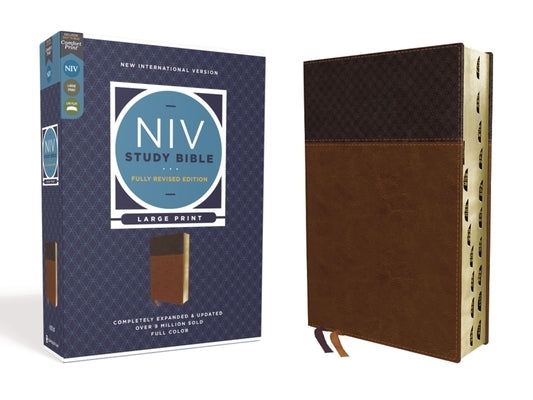 NIV Study Bible, Fully Revised Edition, Large Print, Leathersoft, Brown, Red Letter, Thumb Indexed, Comfort Print by Barker, Kenneth L.