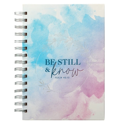 Hardcover Journal Be Still Psalm 46:10 Bible Verse Watercolor Teal Pink Purple Laurel Inspirational Wire Bound Notebook W/192 Lined Pages, Large by Christian Art Gifts