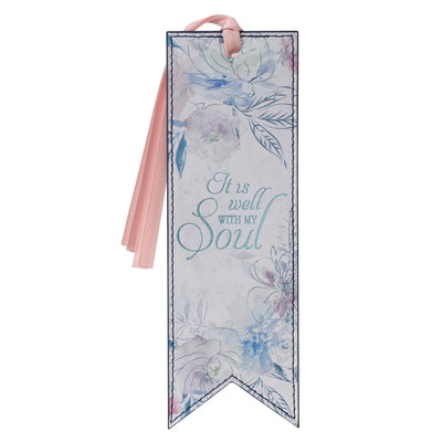Christian Art Gifts Faux Leather Bookmark, It Is Well with My Soul Hymn, Soft Pink Floral by Christian Art Gifts