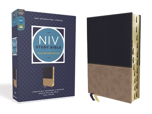 NIV Study Bible, Fully Revised Edition, Leathersoft, Navy/Tan, Red Letter, Thumb Indexed, Comfort Print by Barker, Kenneth L.