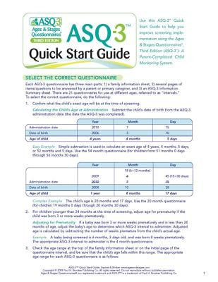 Asq-3(tm) Quick Start Guide by Squires, Jane