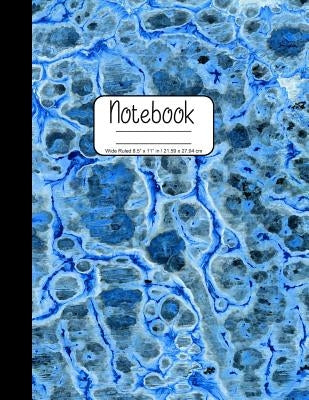 Notebook Wide Ruled 8.5" x 11" in / 21.59 x 27.94 cm: Composition Book, Watercolor Design in Shades of Blues Cover W855 by Kat, Printed