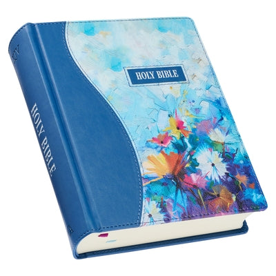 KJV Holy Bible, Note-Taking Bible, Faux Leather Hardcover - King James Version, Blue Floral Printed by Christian Art Gifts