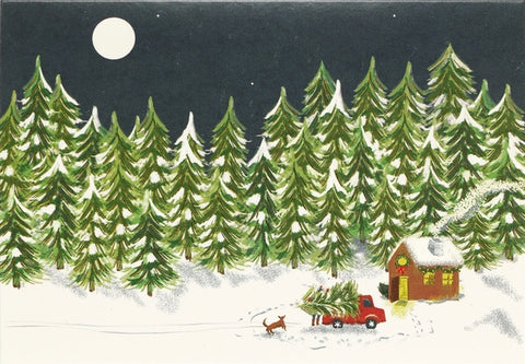 Moonlit Cabin Small Boxed Holiday Cards by 