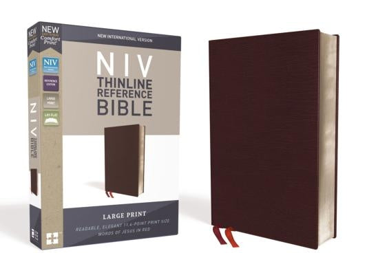 NIV, Thinline Reference Bible, Large Print, Bonded Leather, Burgundy, Red Letter Edition, Comfort Print by Zondervan